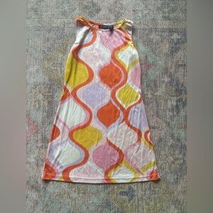 Vintage 2000s/Y2K Multicolor Groovy Retro Pattern Mini Dress